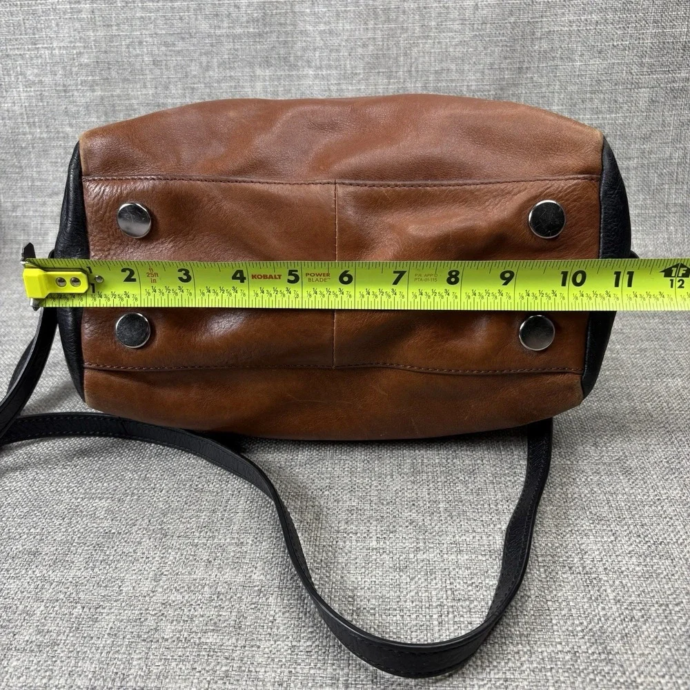 Fossil Sydney Satchel Brown Black Leather Crossbody Bag Two Tone Boho Purse